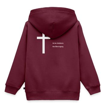 Ich bin katholisch. Aus Überzeugung. - Kinder Premium Organic Hoodie - Burgunderrot - Hinten - AI Model Kid Female (0cm)