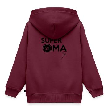 SUPER OMA - Kinder Premium Organic Hoodie - Burgunderrot - Hinten - AI Model Kid Female (0cm)