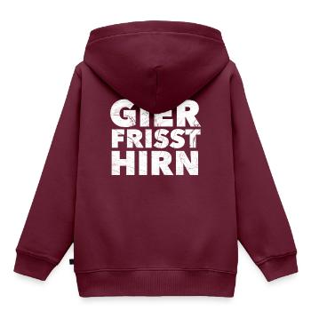 Gier frisst Hirn - Kinder Premium Organic Hoodie - Burgunderrot - Hinten - AI Model Kid Female (0cm)
