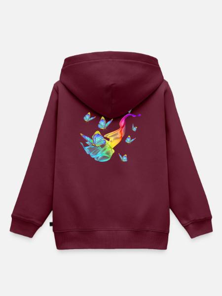 Regenbogen Schmetterlinge - Kinder Premium Organic Hoodie - Burgunderrot