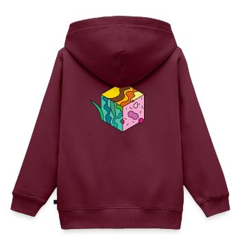 Würfel Dimensionen Optische Illusion Geschenk Idee - Kinder Premium Organic Hoodie - Burgunderrot - Hinten - AI Model Kid Female (0cm)