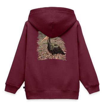 Der Waldrapp ist extrem vom Aussterben bedroht - Kinder Premium Organic Hoodie - Burgunderrot - Hinten - AI Model Kid Female (0cm)