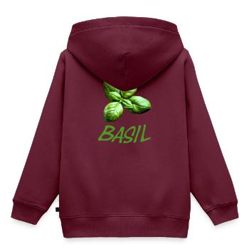 Basilikum mit Schriftzug - Kinder Premium Organic Hoodie - Burgunderrot - Hinten - AI Model Kid Female (0cm)