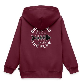 only dead fish go with the flow, Geschenk - Kinder Premium Organic Hoodie - Burgunderrot - Hinten - AI Model Kid Female (0cm)