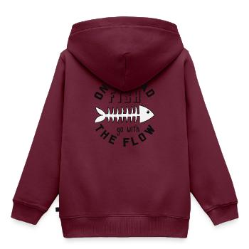 only dead fish go with the flow, Geschenk - Kinder Premium Organic Hoodie - Burgunderrot - Hinten - AI Model Kid Female (0cm)