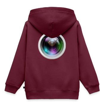 Photo Iris Lens Foto Blende Objektiv - Kinder Premium Organic Hoodie - Burgunderrot - Hinten - AI Model Kid Female (0cm)