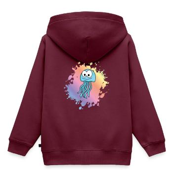 Qualle Comic Tier - Kinder Premium Organic Hoodie - Burgunderrot - Hinten - AI Model Kid Female (0cm)