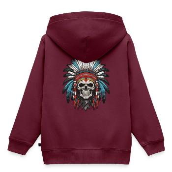 Apache Indianer Häuptling Totenkopf - Kinder Premium Organic Hoodie - Burgunderrot - Hinten - AI Model Kid Female (0cm)