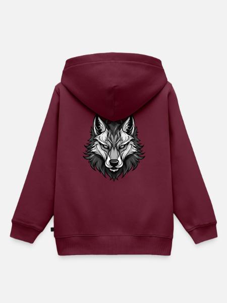 Wolf Kopf - Kinder Premium Organic Hoodie - Burgunderrot