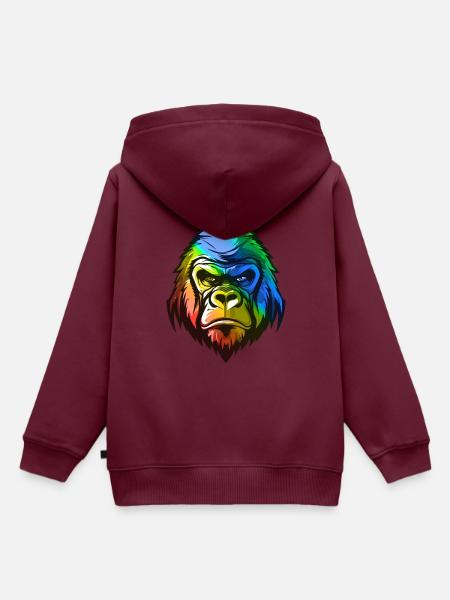 Gorilla Kopf Bunt - Kinder Premium Organic Hoodie - Burgunderrot