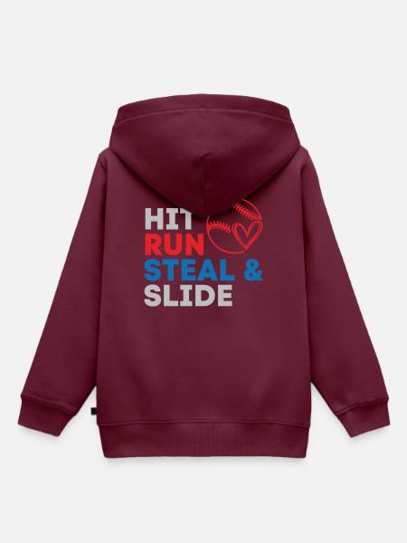 hit run baseball - Kinder Premium Organic Hoodie - Burgunderrot