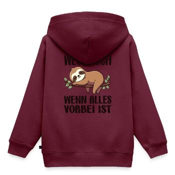 Weck Mich Wenn Alles Vorbei Ist / Langschläfer - Kinder Premium Organic Hoodie - Burgunderrot - Hinten - AI Model Kid Female (0cm)