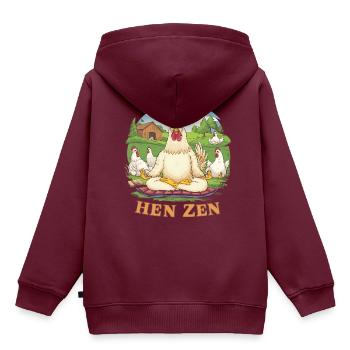Hen Zen Hahn Meditation Yoga Hühner Bauernhof - Kinder Premium Organic Hoodie - Burgunderrot - Hinten - AI Model Kid Female (0cm)