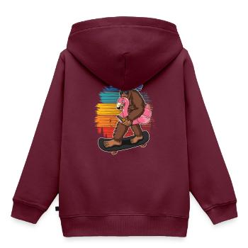 Flamingo Squatch Skateboard Flamingo-liebhaber - Kinder Premium Organic Hoodie - Burgunderrot - Hinten - AI Model Kid Female (0cm)