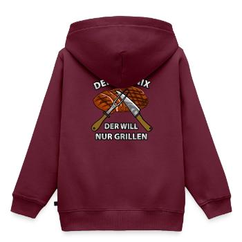 Will nur grillen Grillfleisch Braten Grillsaison - Kinder Premium Organic Hoodie - Burgunderrot - Hinten - AI Model Kid Female (0cm)