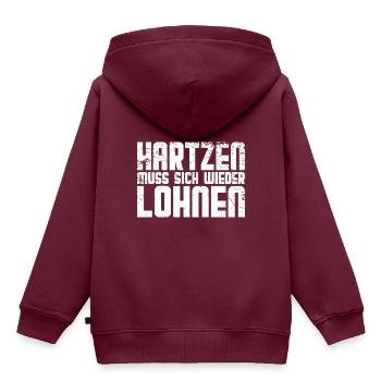 Hartzen muss sich wieder lohnen Hartz 4 Geschenk - Kinder Premium Organic Hoodie - Burgunderrot - Hinten - AI Model Kid Female (0cm)