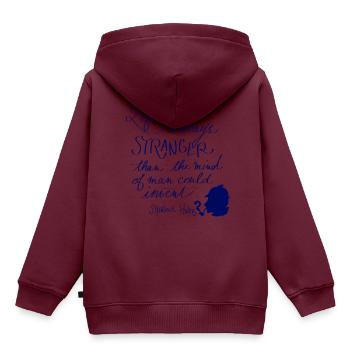 Das Leben ist immer fremd - Kinder Premium Organic Hoodie - Burgunderrot - Hinten - AI Model Kid Female (0cm)