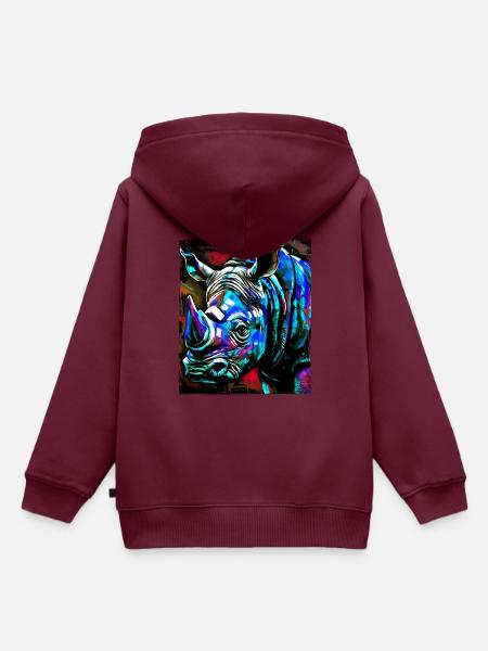 Nashorn Porträt - Kinder Premium Organic Hoodie - Burgunderrot