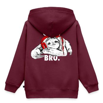 Lustiges Faultier mit Kopfhörern - Chill Bro - Kinder Premium Organic Hoodie - Burgunderrot - Hinten - AI Model Kid Female (0cm)