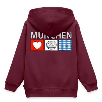 München mit Herz - Kinder Premium Organic Hoodie - Burgunderrot - Hinten - AI Model Kid Female (0cm)