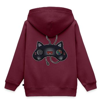 Katzen-Joystick - Kinder Premium Organic Hoodie - Burgunderrot - Hinten - AI Model Kid Female (0cm)