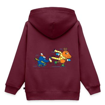 Maus und Elefant Schlittschuhlaufen - Kinder Premium Organic Hoodie - Burgunderrot - Hinten - AI Model Kid Female (0cm)