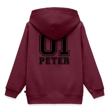 Peter - Name - Kinder Premium Organic Hoodie - Burgunderrot - Hinten - AI Model Kid Female (0cm)