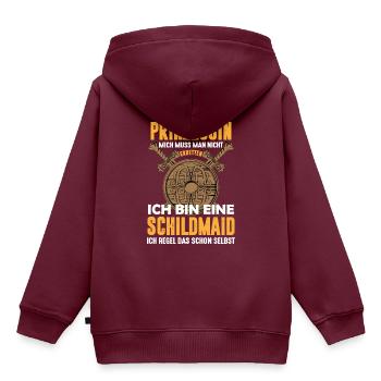 Ich bin keine Prinzessin sondern eine Schildmaid - Kinder Premium Organic Hoodie - Burgunderrot - Hinten - AI Model Kid Female (0cm)