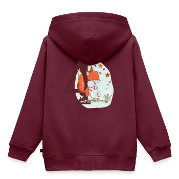 Geburtstag Zahl 4 Fuchs und Hase Geburtstagsshirt - Kinder Premium Organic Hoodie - Burgunderrot - Hinten - AI Model Kid Female (0cm)