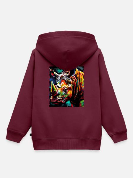 Nashorn Portrait - Kinder Premium Organic Hoodie - Burgunderrot
