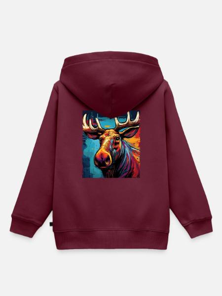 Elch Portrait - Kinder Premium Organic Hoodie - Burgunderrot