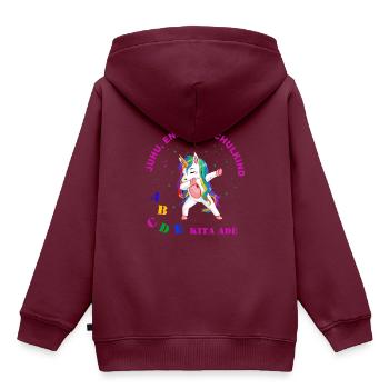 Dabbing Unicorn - Juhu, endlich Schulkind - Kinder Premium Organic Hoodie - Burgunderrot - Hinten - AI Model Kid Female (0cm)