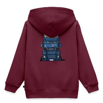 0777 BLUE TRUCK SKANE - Kinder Premium Organic Hoodie - Burgunderrot - Hinten - AI Model Kid Female (0cm)