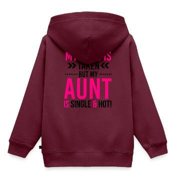Meine Mama ist vergeben, meine Tante ist single - Kinder Premium Organic Hoodie - Burgunderrot - Hinten - AI Model Kid Female (0cm)
