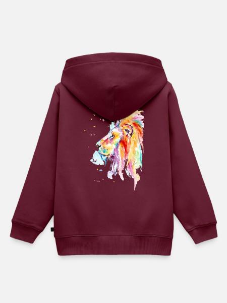 Bunter Aquarell Löwe - Kinder Premium Organic Hoodie - Burgunderrot
