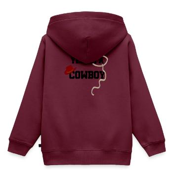 Cowboy - Kinder Premium Organic Hoodie - Burgunderrot - Hinten - AI Model Kid Female (0cm)