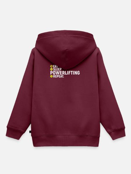Essen, schlafen, Power lifting, wiederholen - Kinder Premium Organic Hoodie - Burgunderrot