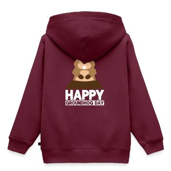 Glückliches Groundhog Day Woodchuck auf einer Loch-Prognose - Kinder Premium Organic Hoodie - Burgunderrot - Hinten - AI Model Kid Female (0cm)