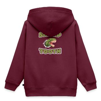 Shap Tooth Dinosaurier - Kinder Premium Organic Hoodie - Burgunderrot - Hinten - AI Model Kid Female (0cm)