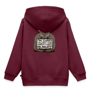 Sorry, ich war hungrig. - Kinder Premium Organic Hoodie - Burgunderrot - Hinten - AI Model Kid Female (0cm)