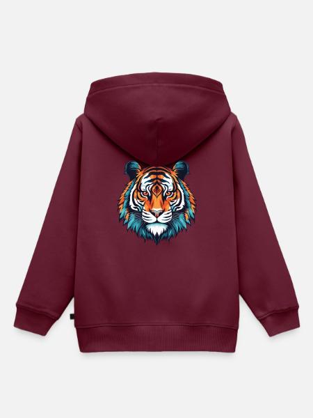 Tiger Portrait - Kinder Premium Organic Hoodie - Burgunderrot