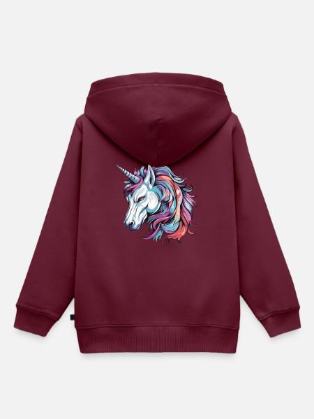 Einhorn Portrait - Kinder Premium Organic Hoodie - Burgunderrot