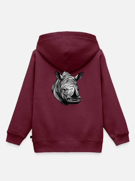 Nashorn Portrait - Kinder Premium Organic Hoodie - Burgunderrot