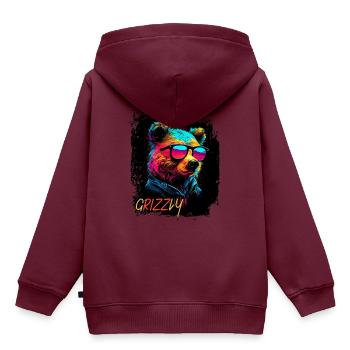 W RIZZ Bär - Kinder Premium Organic Hoodie - Burgunderrot - Hinten - AI Model Kid Female (0cm)