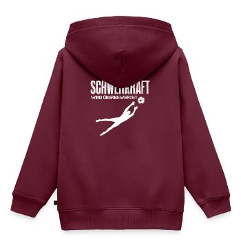 Fussball Shirt · Fußball · Kicker · Schwerkraft - Kinder Premium Organic Hoodie - Burgunderrot - Hinten - AI Model Kid Female (0cm)