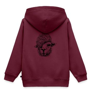 Alpaka - Lama mit Hipster Frisur - Kinder Premium Organic Hoodie - Burgunderrot - Hinten - AI Model Kid Female (0cm)
