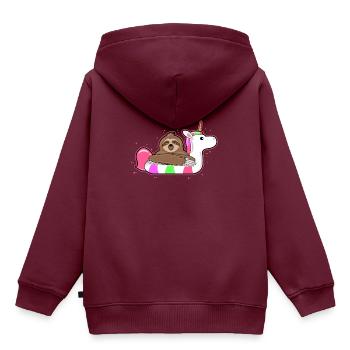 Urlaub - Faultier Unicorn Schwimmring - Geschenk - Kinder Premium Organic Hoodie - Burgunderrot - Hinten - AI Model Kid Female (0cm)