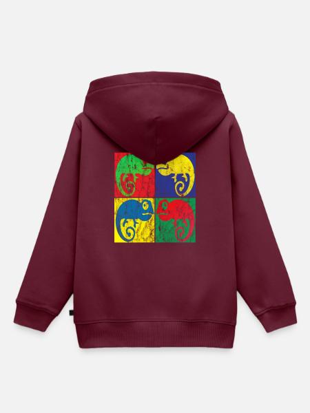 Chamäleon Pop Art - Kinder Premium Organic Hoodie - Burgunderrot