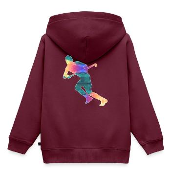 Feldhockey - Kinder Premium Organic Hoodie - Burgunderrot - Hinten - AI Model Kid Female (0cm)