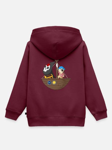 Kleiner Pirat mit seinem Schiff - Kinder Premium Organic Hoodie - Burgunderrot